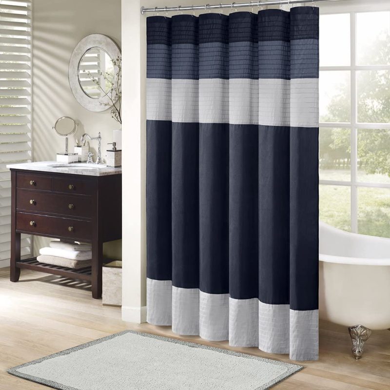 Bathroom shower rayon stitching stripe modern microfiber shower curtain,Extra Long Shower Curtain With Small Eyelet