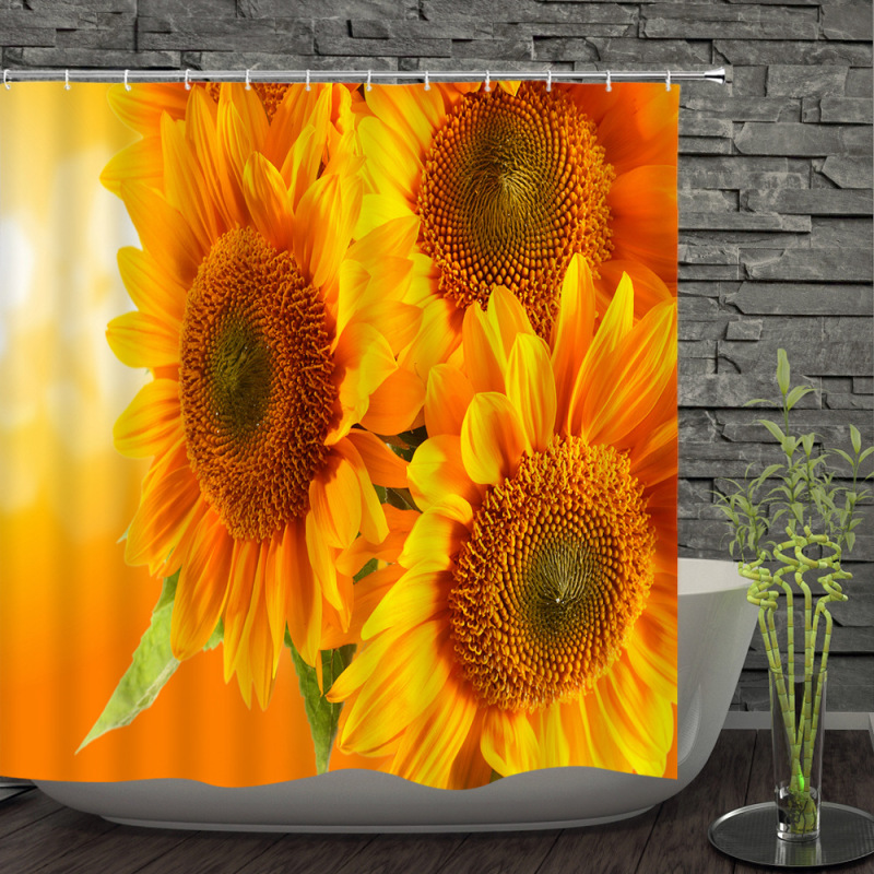 3D Sunflower Shower Curtain,Sunflower And Sky Music Notes Shower Curtain/