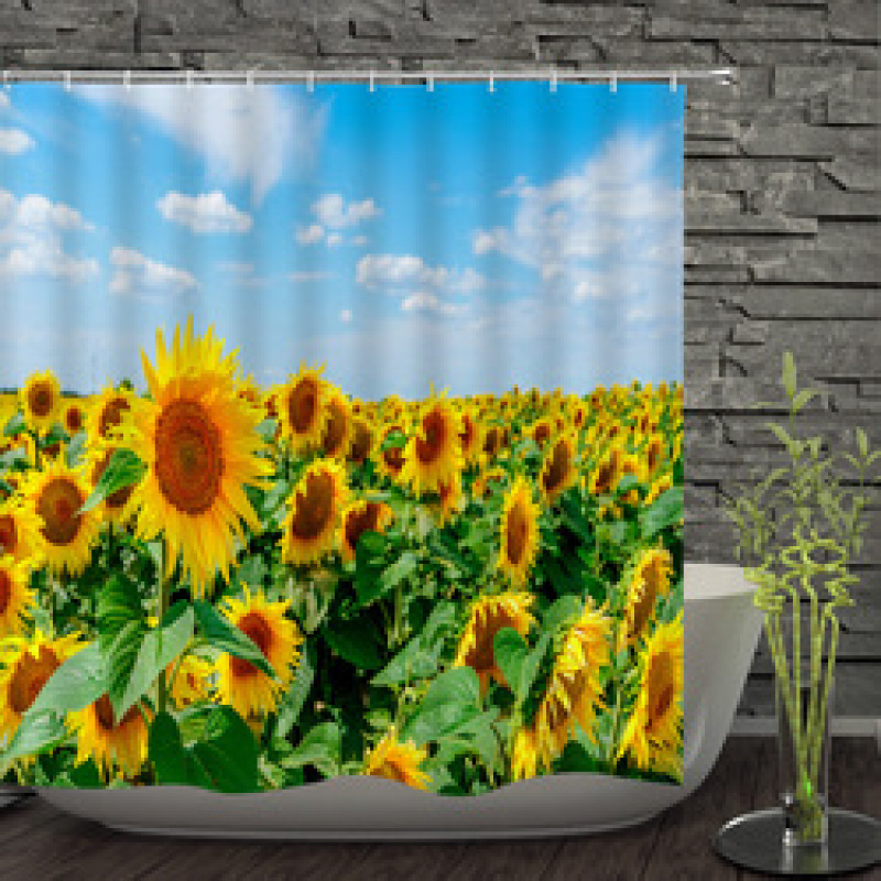 3D Sunflower Shower Curtain,Sunflower And Sky Music Notes Shower Curtain/