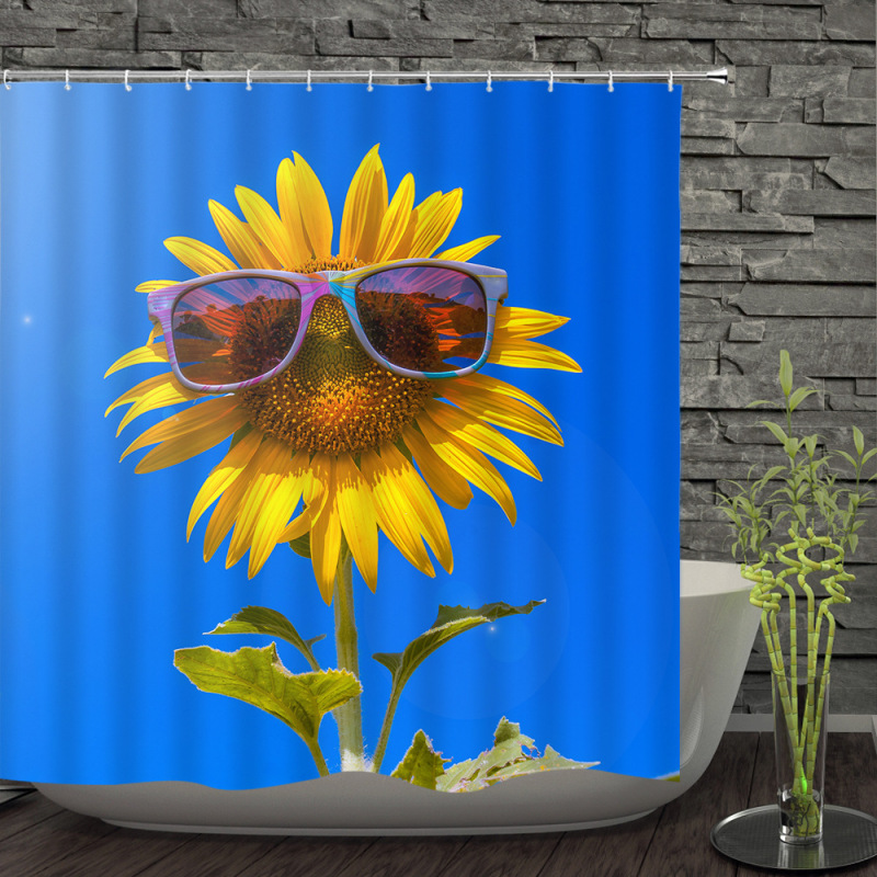 3D Sunflower Shower Curtain,Sunflower And Sky Music Notes Shower Curtain/