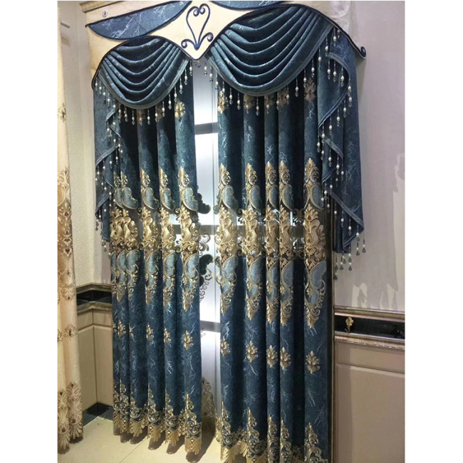 Royal Luxury Curtains With Attached Valance, European Luxury Window Embroidered Curtains/