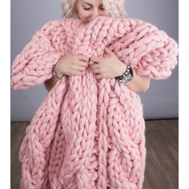Throw Blankets for Couch Bed and Living Room - Fall Winter, Handmade Chunky Knit Blanket Wool Bulky Knitted Throw gift