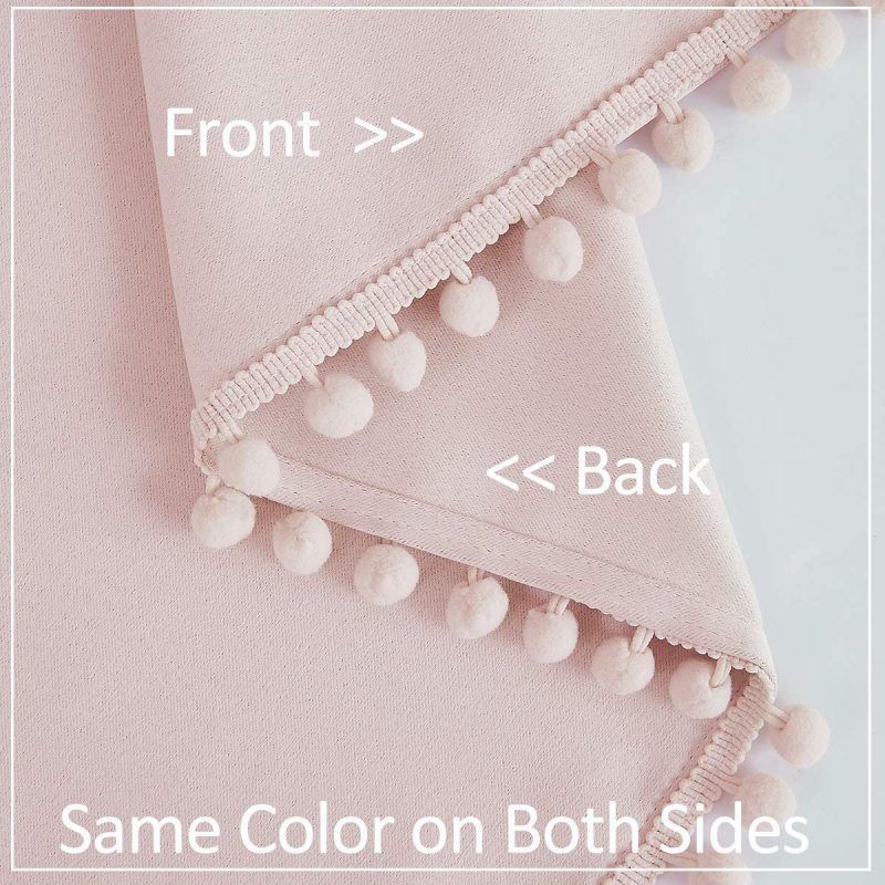 Opaque pink ball tassel curtains for bedroom, living room, insulation, window treatment&
