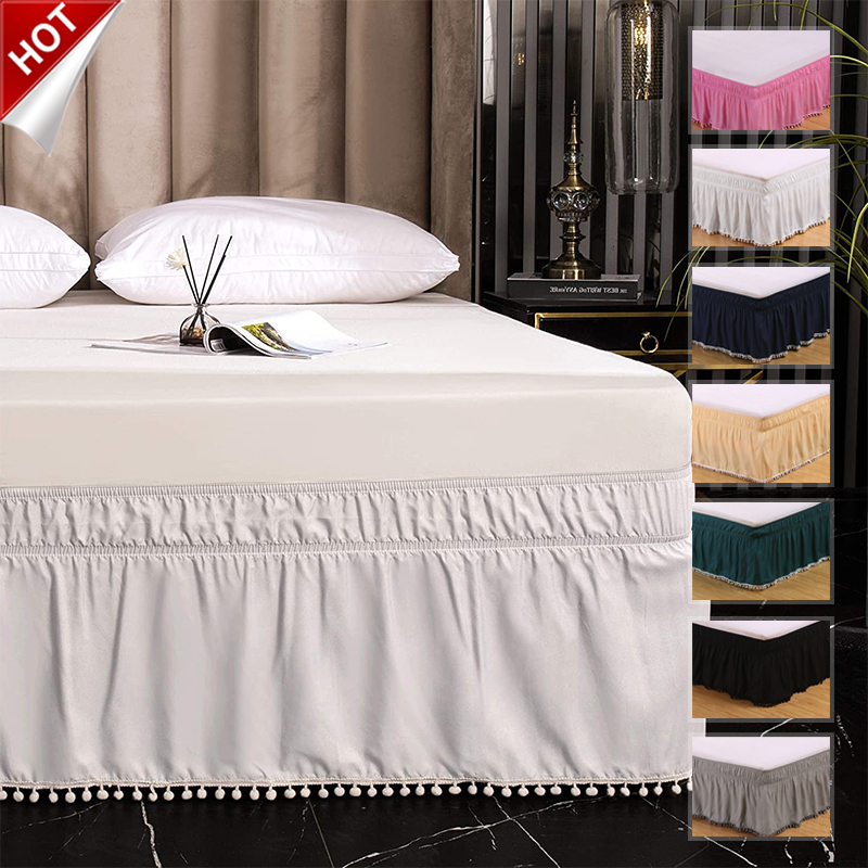 Foreign trade cross-border selling solid color elastic bed skirt ball ball,Processing custom solid color elastic bed skirt/