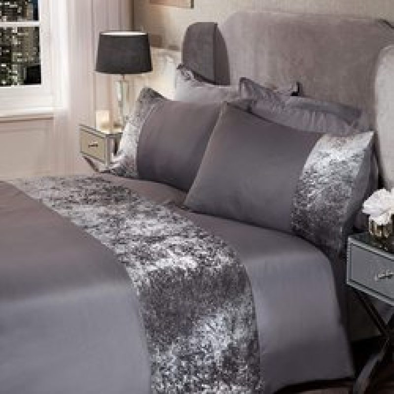 Single/Double/King/Super King Crushed Velvet Panel Band Duvet Cover with Pillowcases Bedding Set