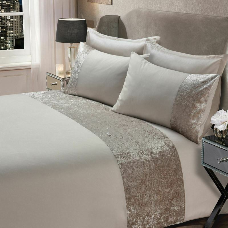 Single/Double/King/Super King Crushed Velvet Panel Band Duvet Cover with Pillowcases Bedding Set