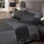 Single/Double/King/Super King Crushed Velvet Panel Band Duvet Cover with Pillowcases Bedding Set