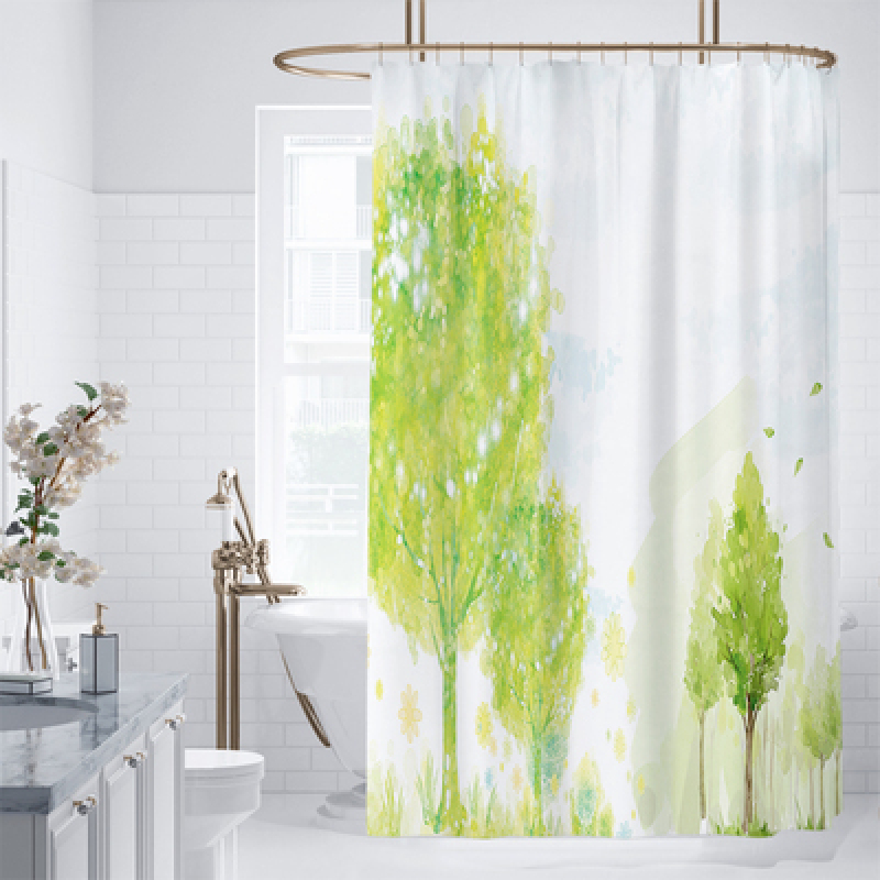 Fresh Shower Curtain Forest Hand-Painted Partition Curtain, Thick Polyester Waterproof Mildew Bathroom Shower Curtain/