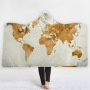 World Map Series Blanket, Polar Fleece Cape with Hat Starry Sky Black Thick Hooded Blanket#