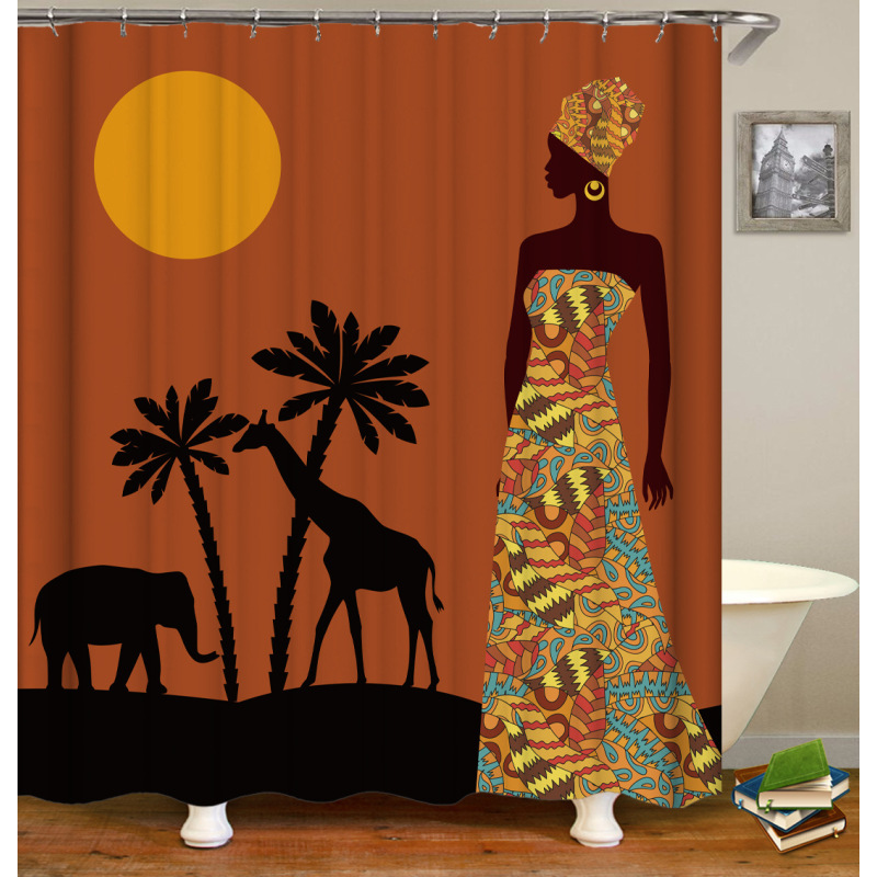 african print shower curtains for bathroom, Afro Girl Shower Curtain Sets with Non-Slip Rugs,  Ancient Egyptian Shower Curtain//