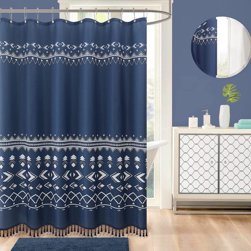 72 Inches Thick Waffle Weave Shower Curtain, Waterproof Bathroom Curtain with Tassel$