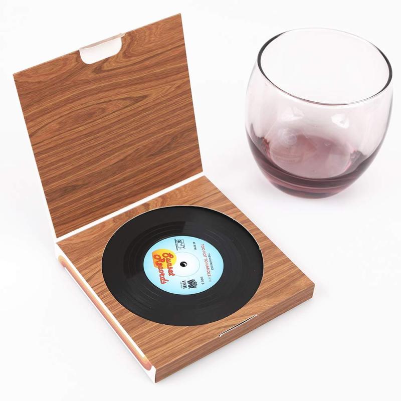 High Quality 6 Piece a set  Customize Logo Vinyl Soft PVC Rubber Retro Record Coaster Mat For Kitchen Living Room