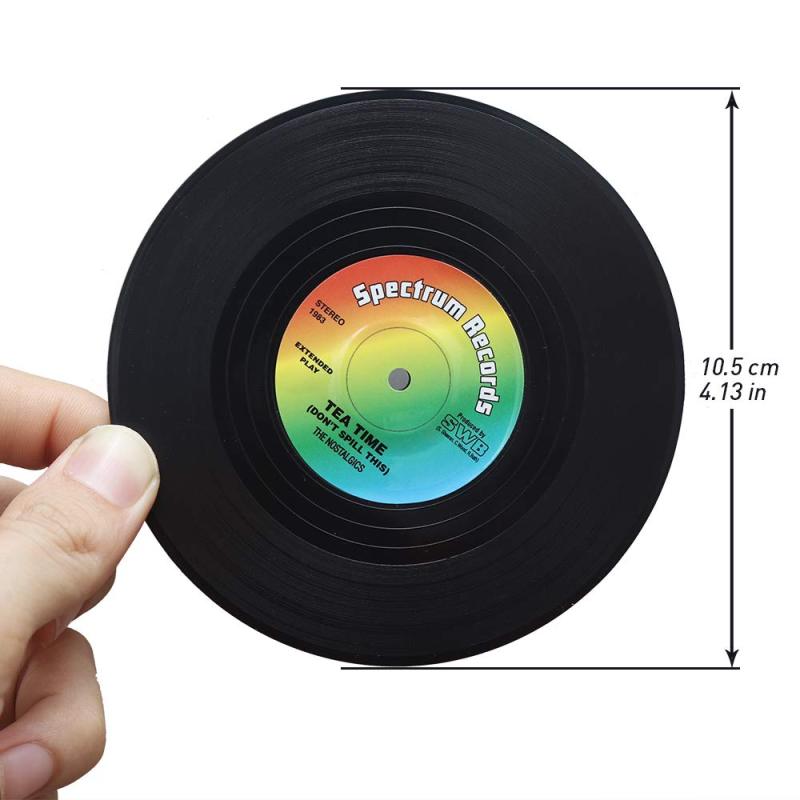 High Quality 6 Piece a set  Customize Logo Vinyl Soft PVC Rubber Retro Record Coaster Mat For Kitchen Living Room