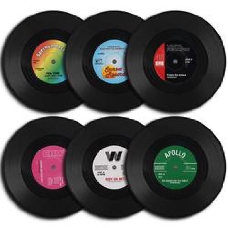 High Quality 6 Piece a set  Customize Logo Vinyl Soft PVC Rubber Retro Record Coaster Mat For Kitchen Living Room