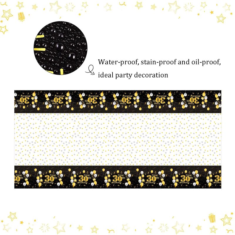 New Products Black Gold Happy 30th Birthday 100% PE 137*274cm Rectangular Plastic Tablecloth for Party Decorations