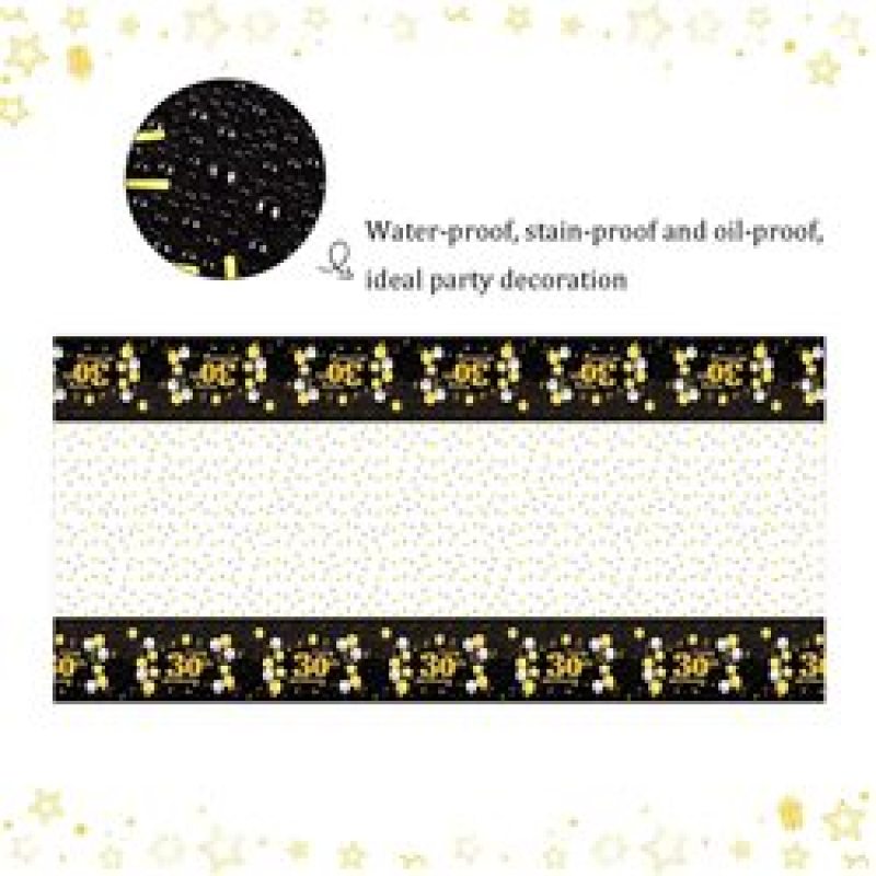 New Products Black Gold Happy 30th Birthday 100% PE 137*274cm Rectangular Plastic Tablecloth for Party Decorations