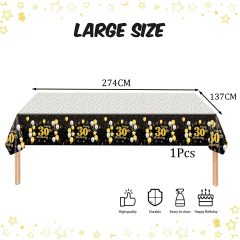 New Products Black Gold Happy 30th Birthday 100% PE 137*274cm Rectangular Plastic Tablecloth for Party Decorations