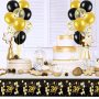 New Products Black Gold Happy 30th Birthday 100% PE 137*274cm Rectangular Plastic Tablecloth for Party Decorations