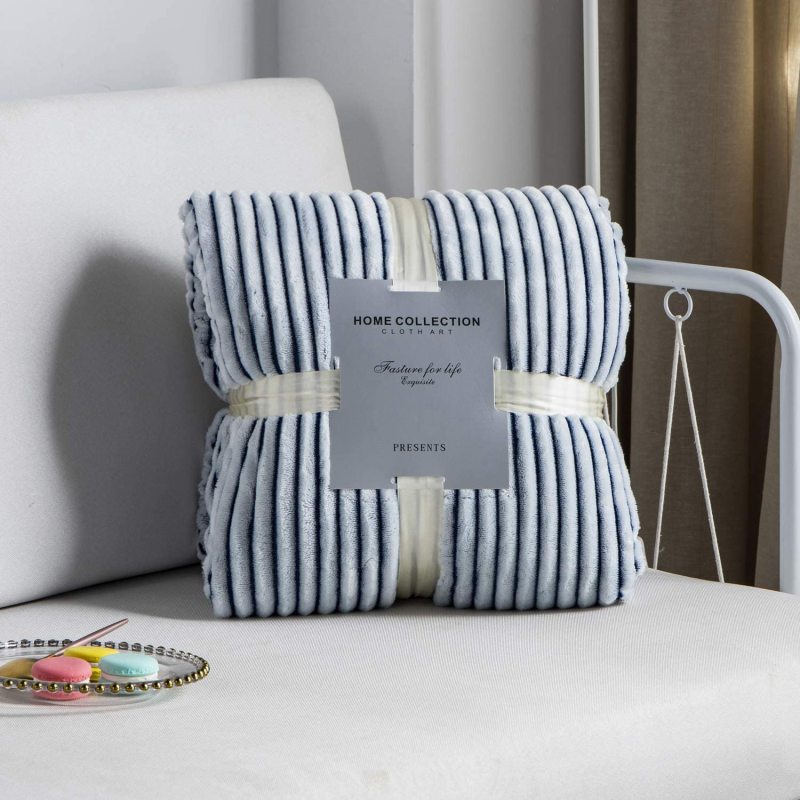 Solid Striped Throw Blanket Flannel Fleece Soft Adult Bed Cover Winter Warm Stitch Fluffy Bed Linen Bedspread for Sofa Bedroom