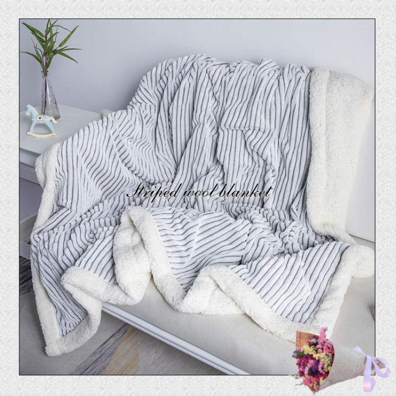 Solid Striped Throw Blanket Flannel Fleece Soft Adult Bed Cover Winter Warm Stitch Fluffy Bed Linen Bedspread for Sofa Bedroom