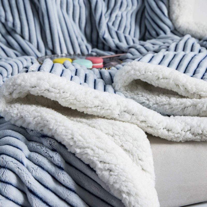 Solid Striped Throw Blanket Flannel Fleece Soft Adult Bed Cover Winter Warm Stitch Fluffy Bed Linen Bedspread for Sofa Bedroom