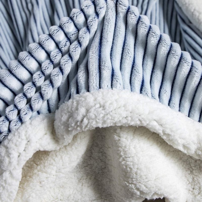Solid Striped Throw Blanket Flannel Fleece Soft Adult Bed Cover Winter Warm Stitch Fluffy Bed Linen Bedspread for Sofa Bedroom