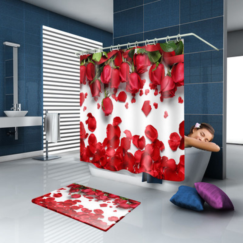 3D Rose Pattern Waterproof Shower Curtain   , Fashion Waterproof Polyester Shower Curtain /