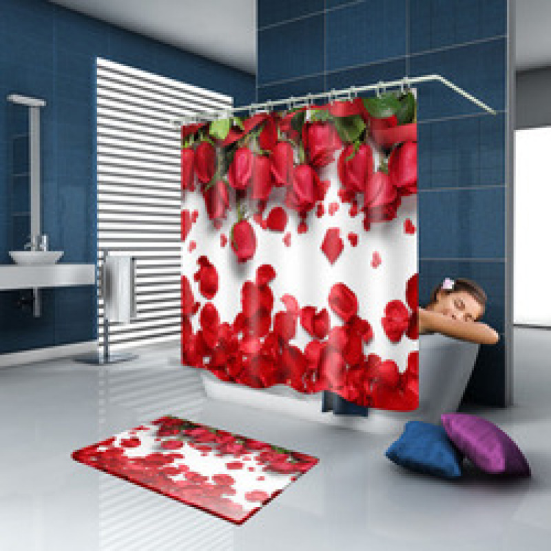3D Rose Pattern Waterproof Shower Curtain   , Fashion Waterproof Polyester Shower Curtain /