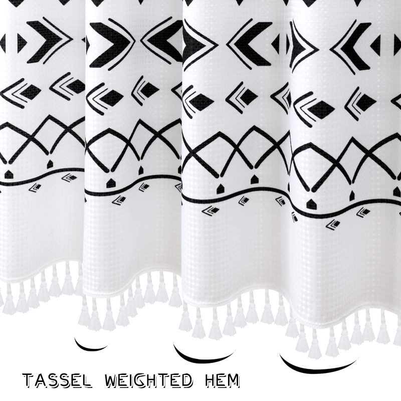 OEM Custom Printing Waffle Weave Shower Curtains,  Factory Wholesale Shower Curtains with Tassel$