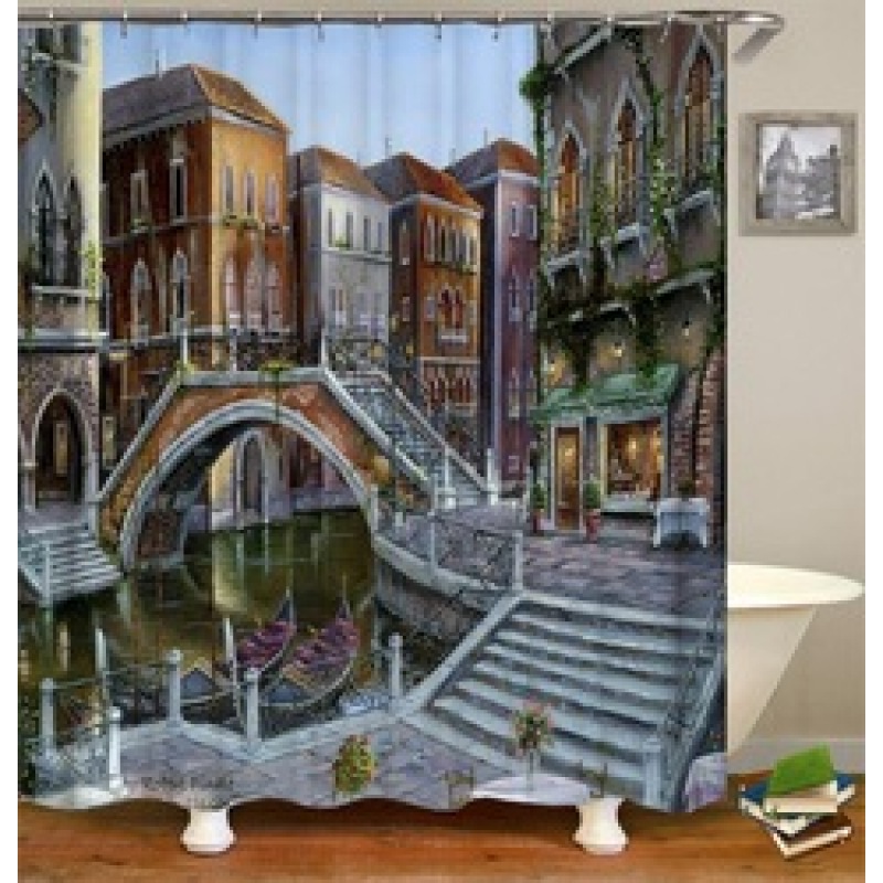 Rideau de douche imperméable à motif de vagues de la mer de Kanagawa, imprimé numérique, vente en gros