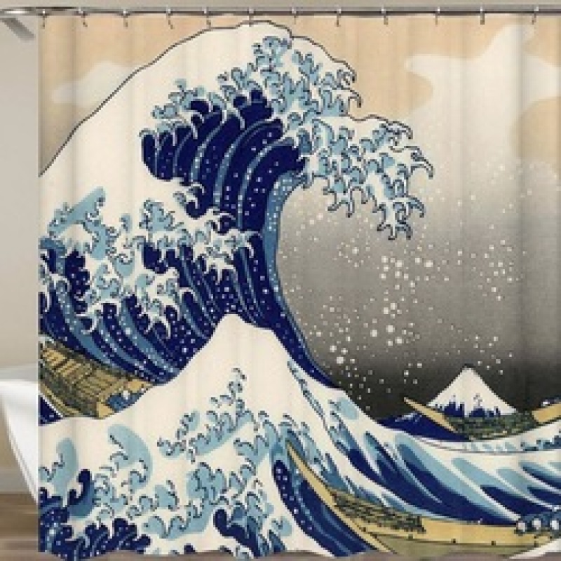 Rideau de douche imperméable à motif de vagues de la mer de Kanagawa, imprimé numérique, vente en gros