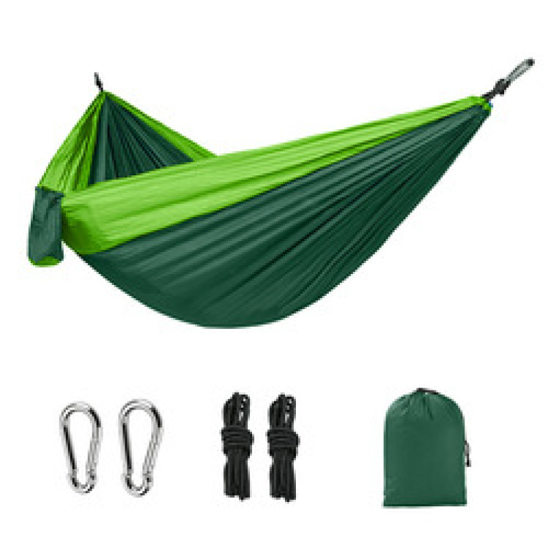 Nylon outdoor tear-proof anti-rollover camping 210T parachute cloth hammock Comes with two 8cm iron hooks nylon rope storage bag