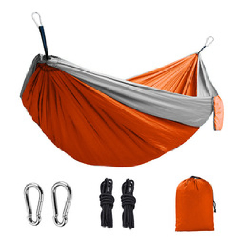 Nylon outdoor tear-proof anti-rollover camping 210T parachute cloth hammock Comes with two 8cm iron hooks nylon rope storage bag
