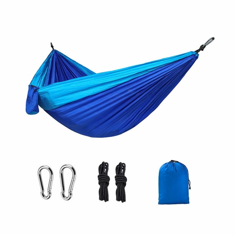 Nylon outdoor tear-proof anti-rollover camping 210T parachute cloth hammock Comes with two 8cm iron hooks nylon rope storage bag