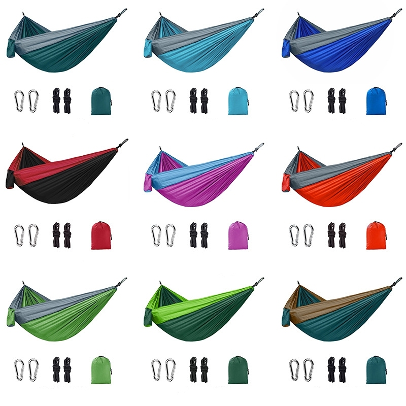 Nylon outdoor tear-proof anti-rollover camping 210T parachute cloth hammock Comes with two 8cm iron hooks nylon rope storage bag