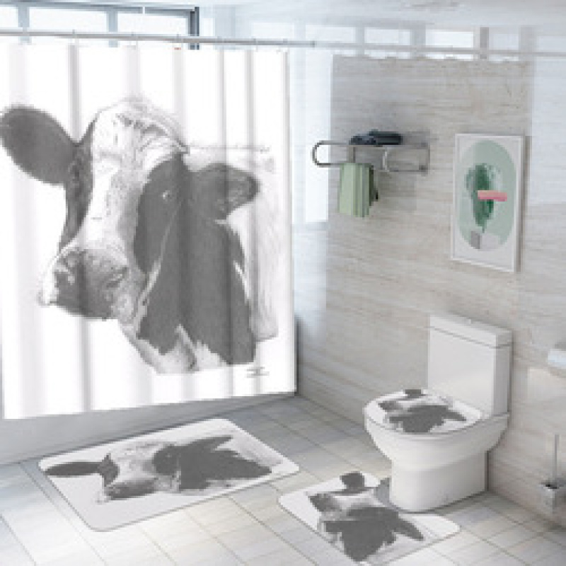 customized new 3D cow digital printing bathroom mat toilet waterproof cover shower curtain /