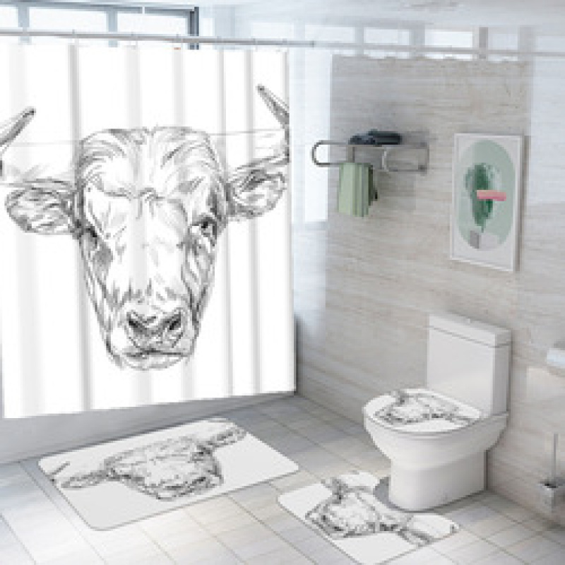 customized new 3D cow digital printing bathroom mat toilet waterproof cover shower curtain /