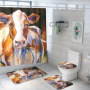 customized new 3D cow digital printing bathroom mat toilet waterproof cover shower curtain /