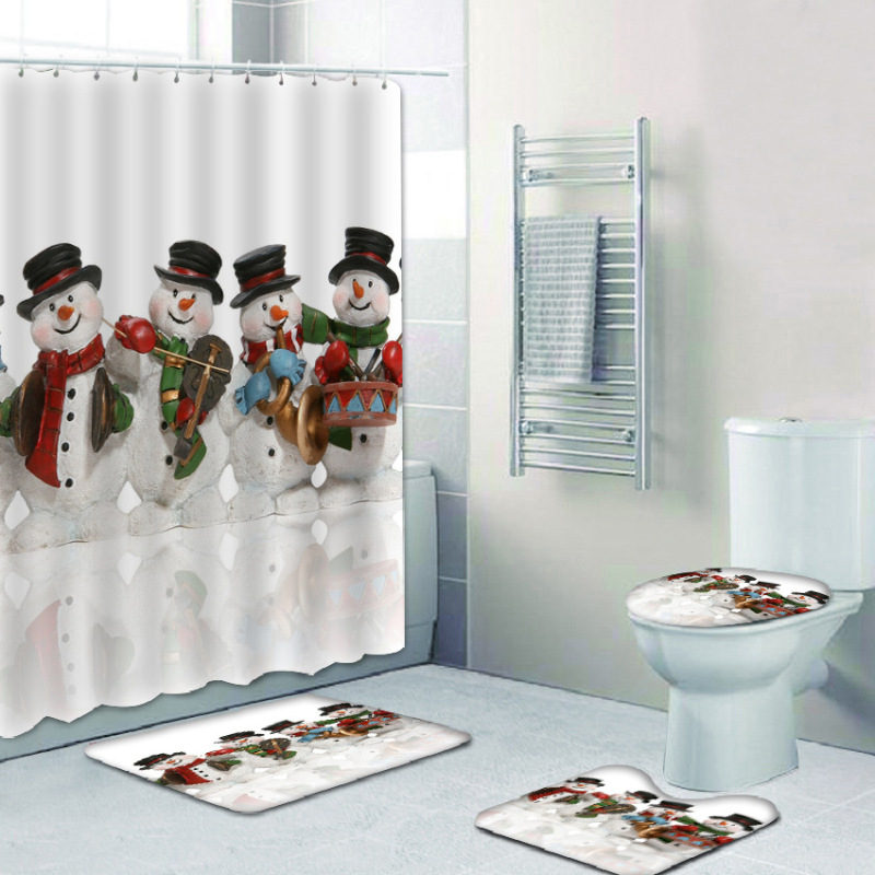 2022 Custom Printed With Shower Curtain And Rugs, Hot Thick Christmas Shower Curtain Set#