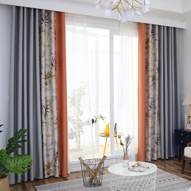 Luxury Leaves Printed Seamless Window Curtain  for Living Room/