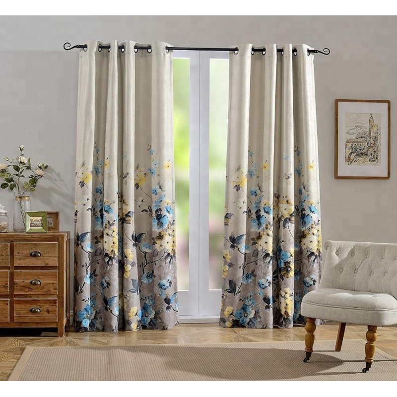 artistic floral design traditional blackout window curtain