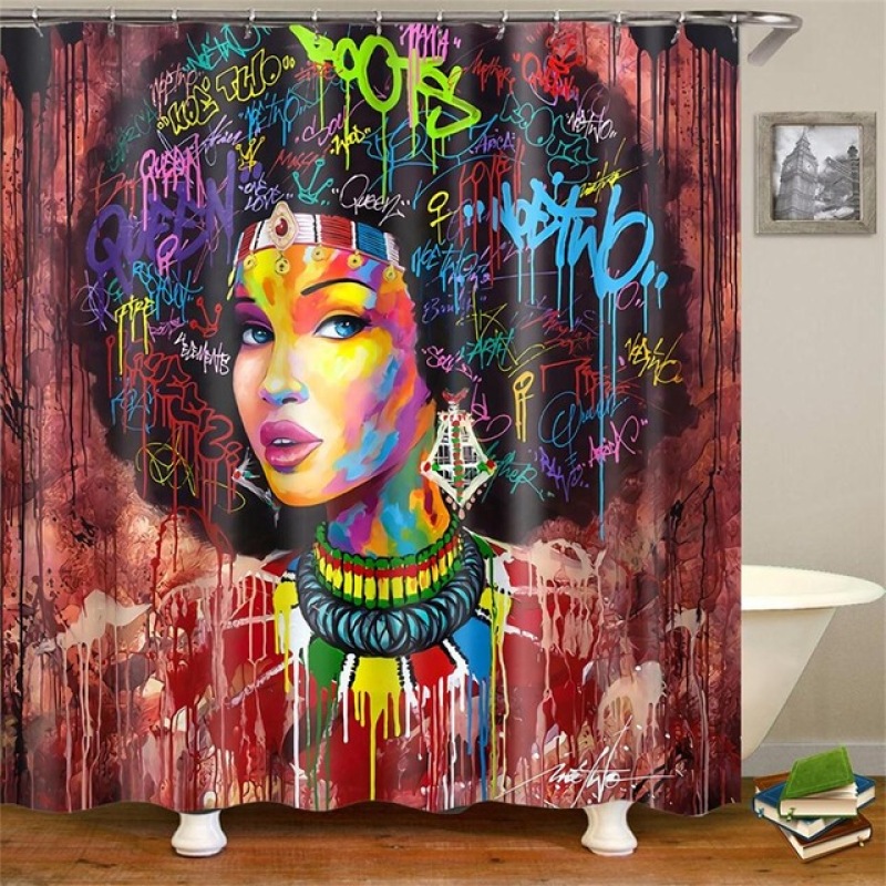Bathroom Accessories Blackout Water Proof Shower Curtain Fabric, African American Products 3D Shower Curtain Set/
