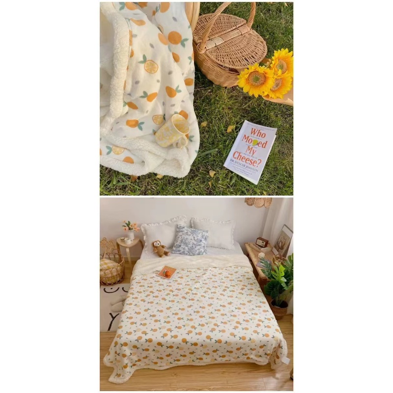 Cute pattern, double-layer lamb wool blanket, warm sofa multi-functional blanket Scottish Warm/