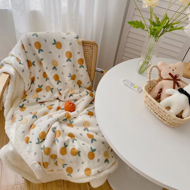 Cute pattern, double-layer lamb wool blanket, warm sofa multi-functional blanket Scottish Warm/