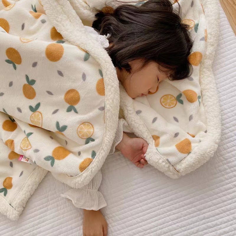 Cute pattern, double-layer lamb wool blanket, warm sofa multi-functional blanket Scottish Warm/