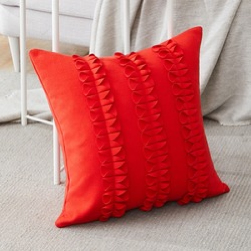 Nordic living room sofa decorative cushion, solid color handmade flower pillowcase, velvet pillow cover