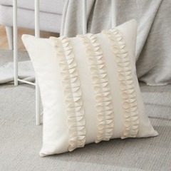 Nordic living room sofa decorative cushion, solid color handmade flower pillowcase, velvet pillow cover