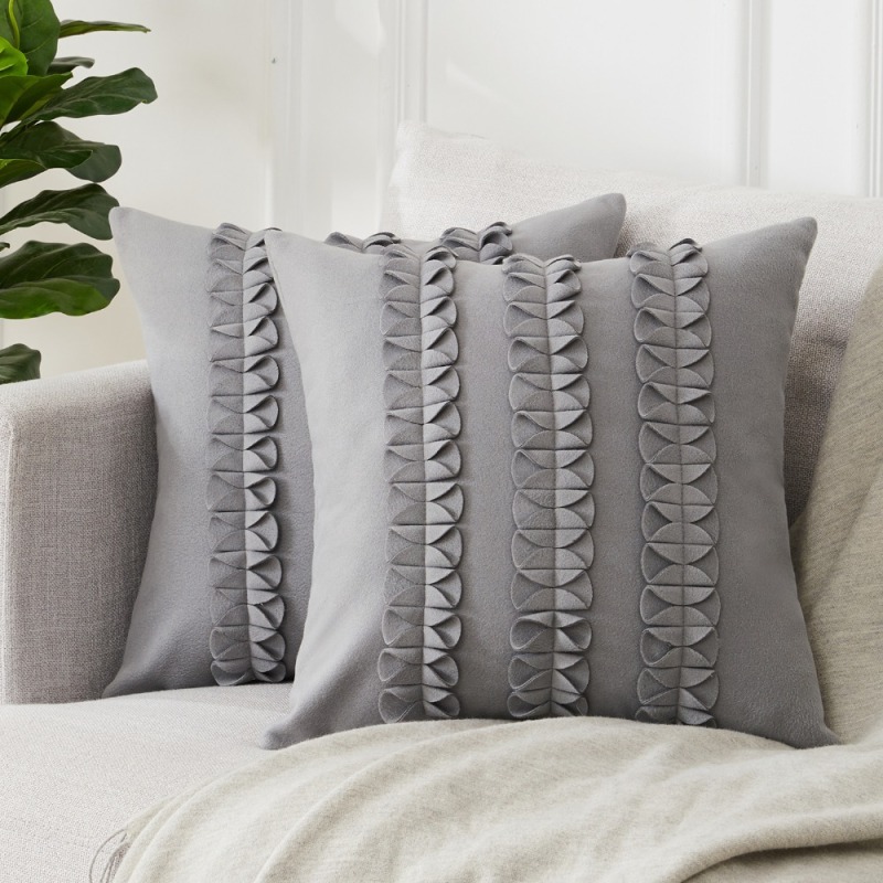 Nordic living room sofa decorative cushion, solid color handmade flower pillowcase, velvet pillow cover