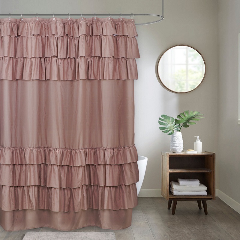Waterproof Corrugated Edge Shower Curtain, Home Decor Ruffle Bathroom Curtains, Solid White and Gray New/
