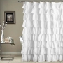 Waterproof Corrugated Edge Shower Curtain, Home Decor Ruffle Bathroom Curtains, Solid White and Gray New/